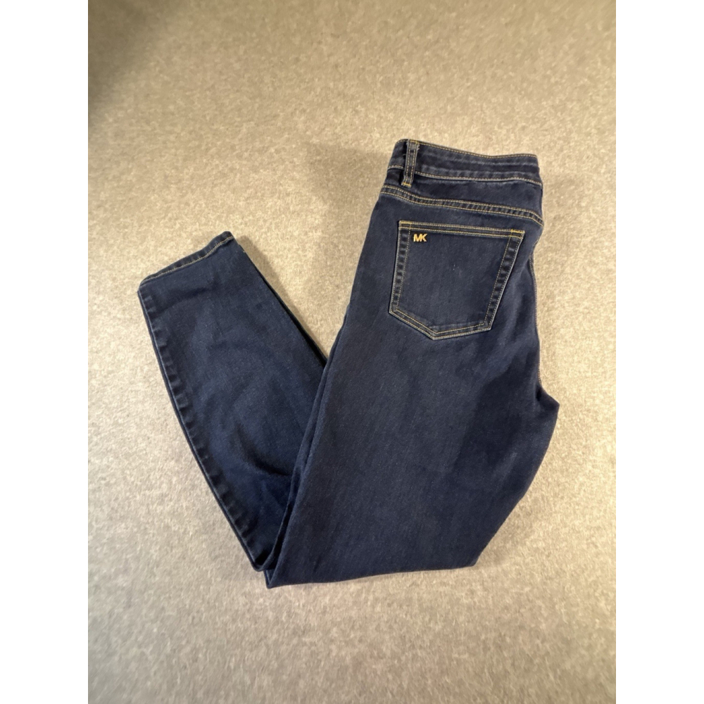 Michael Kors Blue Izzy Skinny Jeans Size 12 Denim Stretch Mid Rise Logo Pockets